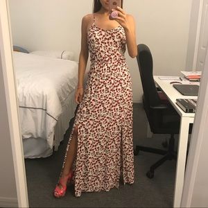 Summery ivory maxi dress with red flowers